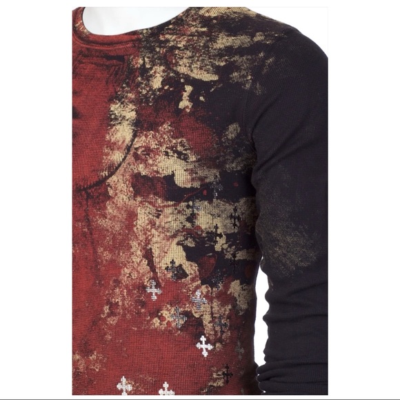 Archaic by Affliction Men's Thermal Shirt BRASS Skull Biker Black - Picture 6 of 9